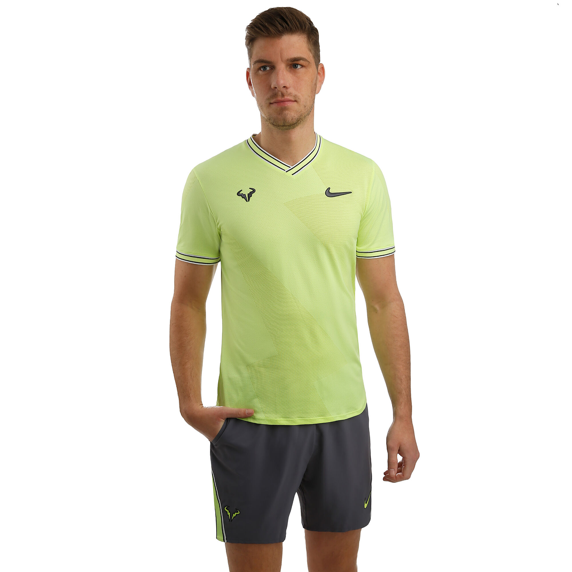 Nike Rafael Nadal Aeroreact Jaquard De Manga Corta Hombres Amarillo Limón, Gris compra online | Tennis-Point
